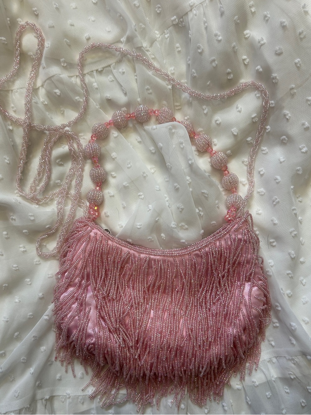 Pink Beaded Fringe Wristlet Clutch